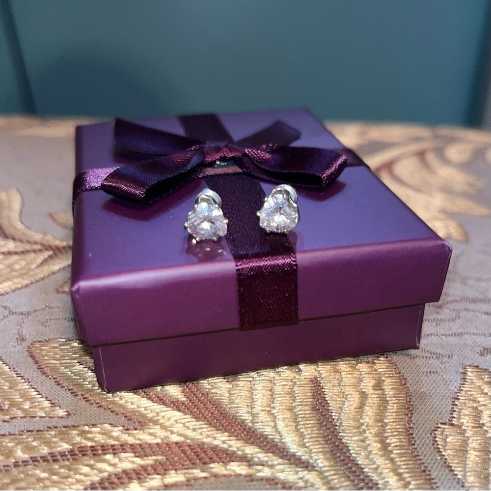 Heart Silver Diamond Stud Earrings